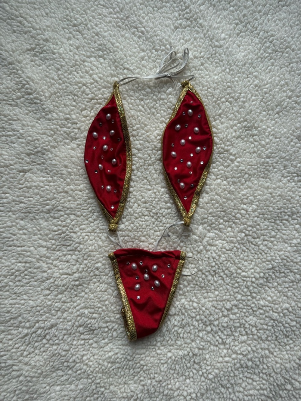 Red and Gold Crystal Accent Women's Bikini Top and Bottom Set